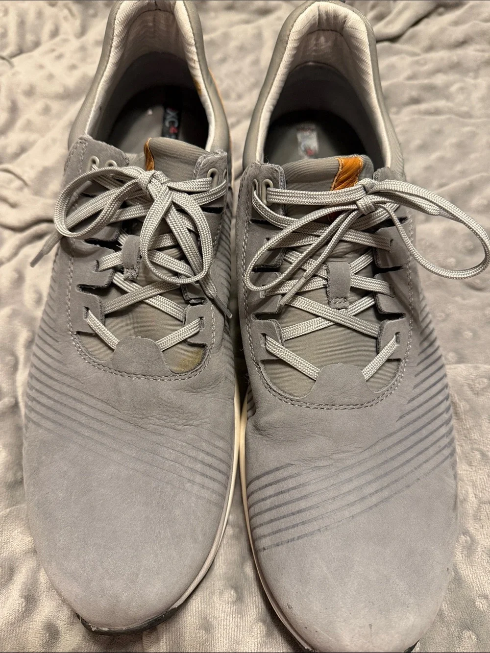 Johnston & Murphy XC4 Gray Sneakers with Brown Heel Accent